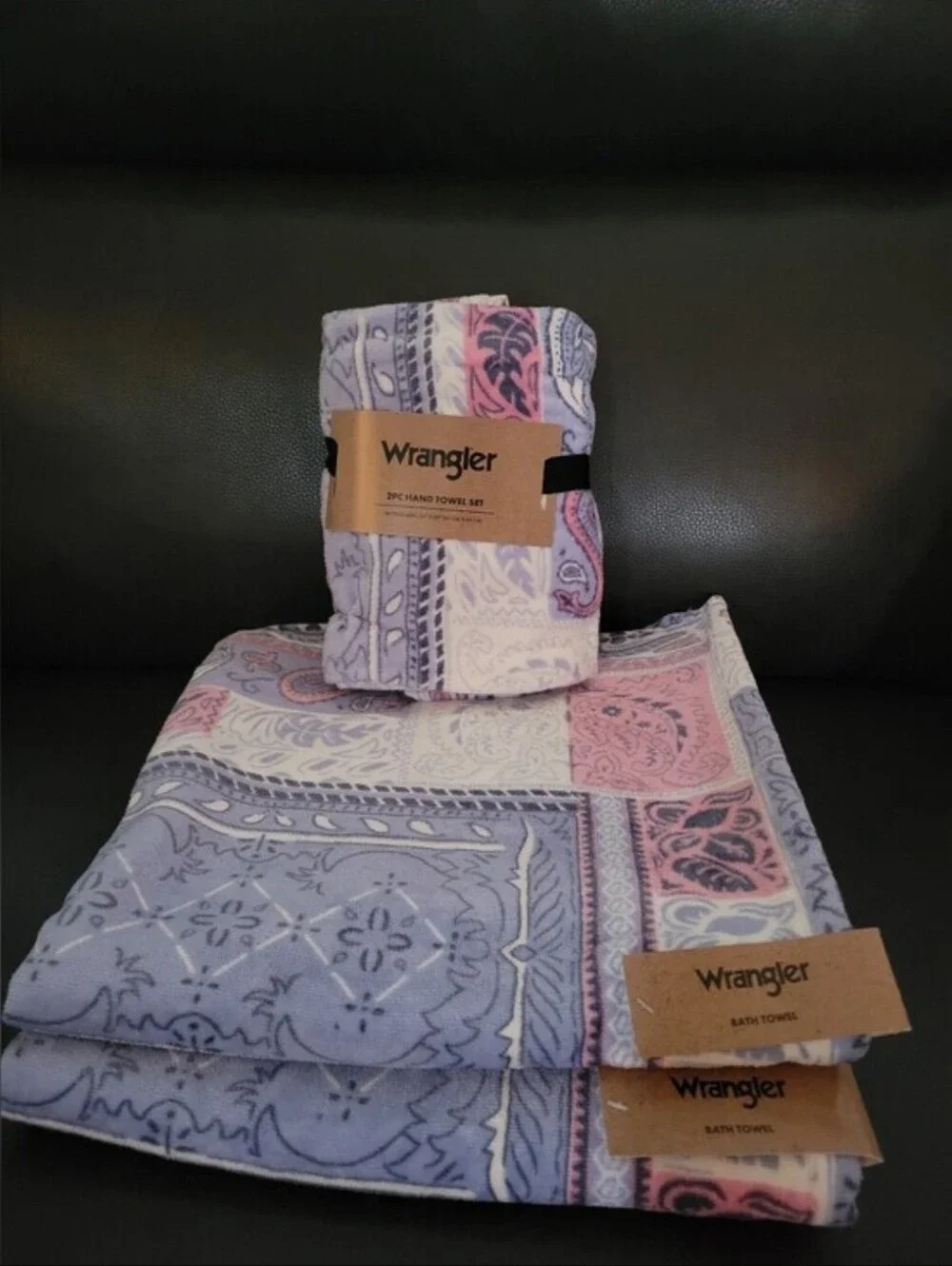 NEW Wrangler Blue White Pink Floral‎ Wild Bandana 2 Bath 2 Hand Towel